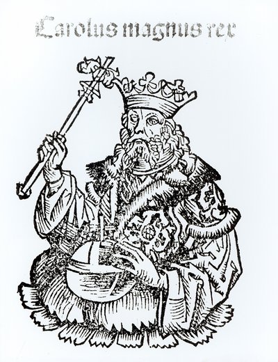 St. Charles (747-814) Hartmann Schedelin (1440-1514) teoksesta "Liber Chronicarum" 1493 tekijältä German School