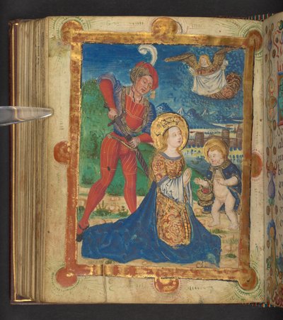 Pyhän Dorothyn marttyyrius, Add. MS 24153, f.117v (muste ja väri pergamentilla). tekijältä German School