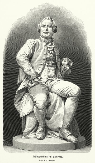 Fritz Schaperin patsas Hampurissa, saksalainen dramaatikko ja filosofi Gotthold Ephraim Lessing (litho) tekijältä German School