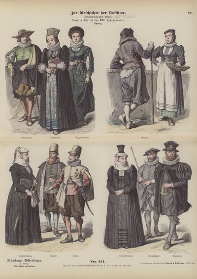 Sveitsiläiset puvut, 1600-luvun puoliväli (värillinen kaiverrus) tekijältä German School
