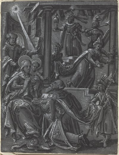 Kuninkaiden palvonta [oik.], noin 1600 (tussipiirros). tekijältä German School