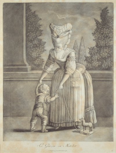 Poika merimiespuvussa, julkaisija Johann Jakob Haid (1704-67) Augsburg (mezzotint) tekijältä German School
