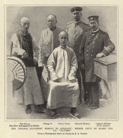 Kiinan sovitusoperaatio Saksaan, prinssi Chun S S "Bayern" -aluksella (litho) tekijältä German School