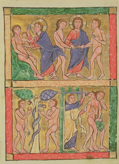 Aadamin ja Eevan luominen, avioliitto, kiusaus ja karkottaminen, 1200 (wc vellum) tekijältä German School