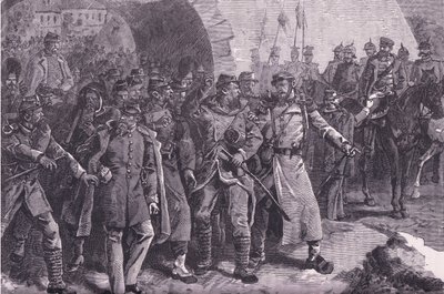 Ranskan armeija lähtee Metzistä, Cassells, Ranskan ja Saksan välisen sodan historia, julkaisija Cassell and Company Limited, n. 1890 (litho) tekijältä German School