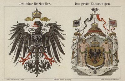 Saksan keisarillinen kotka ja keisarin suuri vaakuna (väri litho) tekijältä German School