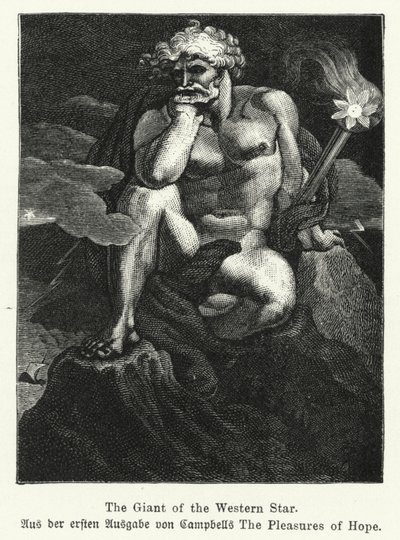 Läntisen tähden jättiläinen, kuvitus skotlantilaisen runoilijan Thomas Campbellin The Pleasures of Hope -teoksen ensimmäisestä painoksesta tekijältä German School