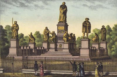 Lutherin muistomerkki Wormsissa (chromolitho) tekijältä German School