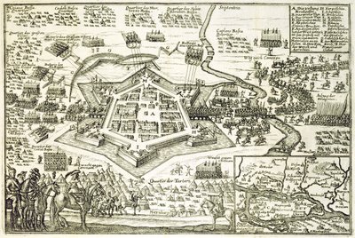 Turkkilaisten Neuhauselin piiritys vuonna 1663, Paul Furstin (n. 1605-1666) kaiverrettu kuva kirjasta ottomaanien sotatoimista Euroopassa tekijältä German School