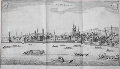 Zürichin kaupunki, Sveitsi, Johann Jacob Scheuchzerin Itinera Alpinan II osasta, julkaistu 1706 tekijältä German School