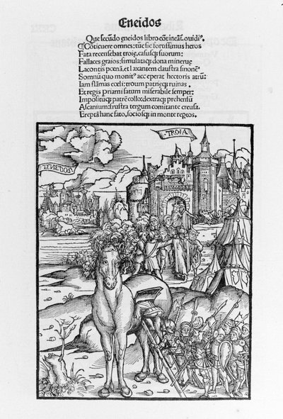 Troijan hevonen. Aeneid. Ksylografia Sebastian Brant. Strasbourg tekijältä German School