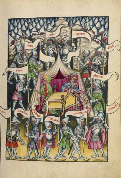Israelin kaksitoista heimoa Weltchronik Ms 33 fol.94, n. 1400-1410 (tempera, kulta- ja hopeamaali, muste pergamentille) tekijältä German School
