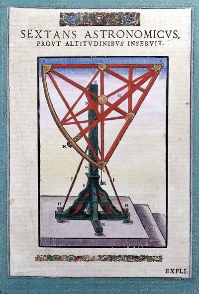 Tähtitieteellinen sekstantti Tycho Brahen (1546 - 1601), Wandsbeckin teoksessa "The Mechanism of Astronomy" tekijältä German School