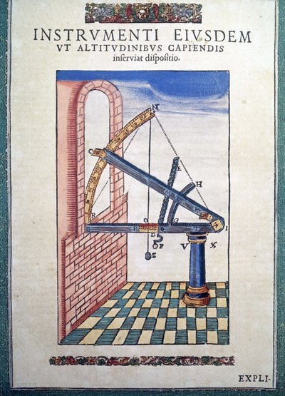 Tähtitieteellinen sekstantti Tycho Brahen (1546 - 1601), Wandsbeckin teoksessa "The Mechanism of Astronomy" tekijältä German School