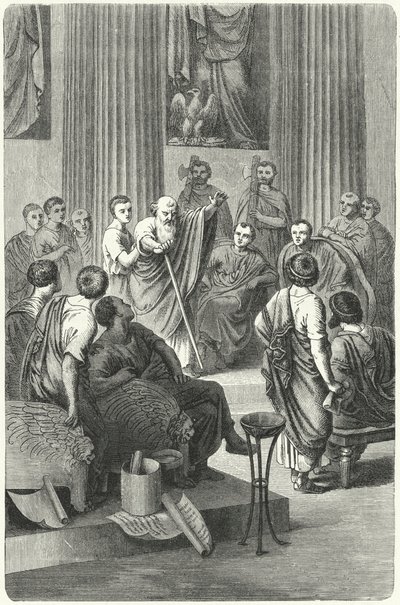 Sokea Appius Claudius Caecus puhui Rooman senaatissa Cineasta vastaan, Pyrrhusin Epiris-suurlähettiläs, 279 eKr. (kaiverrus) tekijältä German School