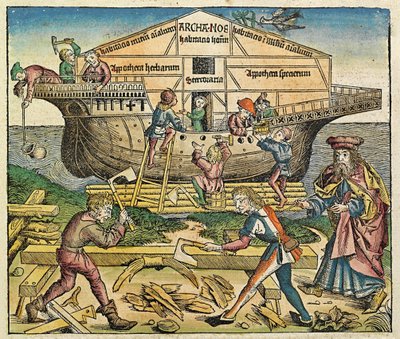 Nooan arkin rakennus, julkaistu Nürnberg Chroniclessa, 1493 tekijältä German School