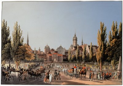 Leipzigin messut. noin 1810-20 (kaiverrus) tekijältä German School