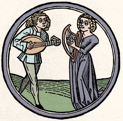 Neljä temperamenttia: flegmaattinen (hidas ja apaattinen). Ksylografia, Augsburg 1480 tekijältä German School