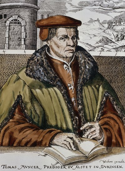 Thomas Muntzer, n. 1600 (käsinvärinen puupiirros) tekijältä German School