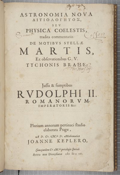 Johannes Keplerin Astronomia nova Aitiologetoksen nimisivu (kaiverrus) tekijältä German School