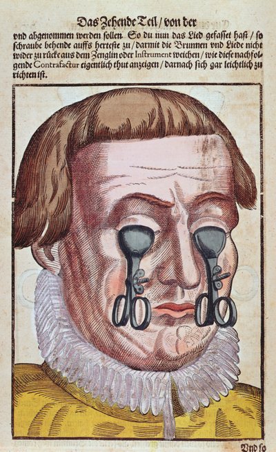 Silmäsairauden hoito, Georg Bartischin (1535-1636) Ophthalmodouleiasta, joka julkaistiin Dresdenissä vuonna 1583 (värillinen puupainatus) tekijältä German School