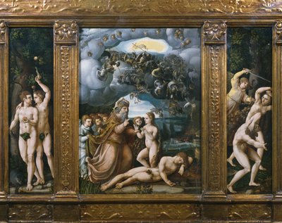 Luomisen triptyykki, Aadam ja Eeva, Eevan luominen, karkotus paratiisista (katso myös 346195, 346197) tekijältä German School