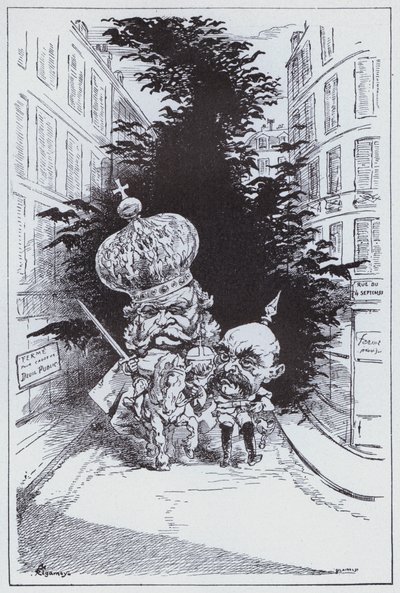 Saksan keisarin voittoisa pääsy Pariisiin (litho) tekijältä German School