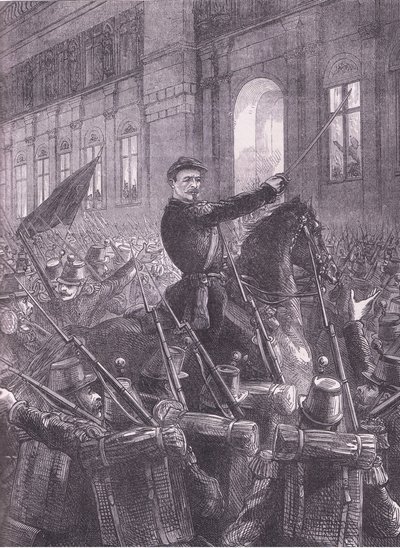 Trochu kokoamassa kansalliskaartia Hotel de Villen ulkopuolelle, Cassells History of the War Ranskan ja Saksan välillä, julkaisija Cassell and Company Limited, n. 1890 (litho) tekijältä German School