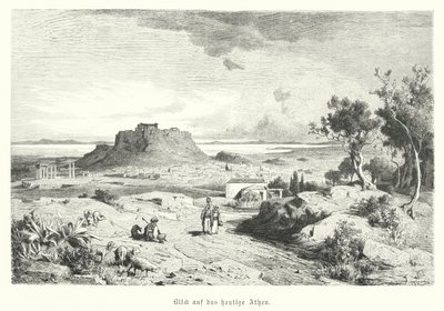 Näkymä Ateenaan, Kreikkaan, 1800-luvun loppu (kaiverrus) tekijältä German School