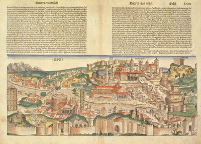 Näkymä Rooman kaupunkiin Hartmann Schedelin (1440-1514) Nürnbergin kronikasta 1493 tekijältä German School
