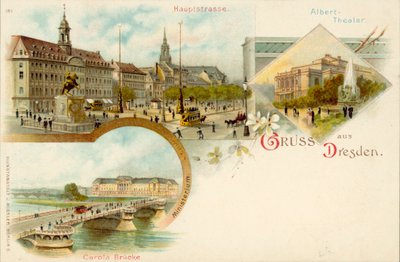 Näkymät Dresdeniin, Saksaan (chromolitho) tekijältä German School