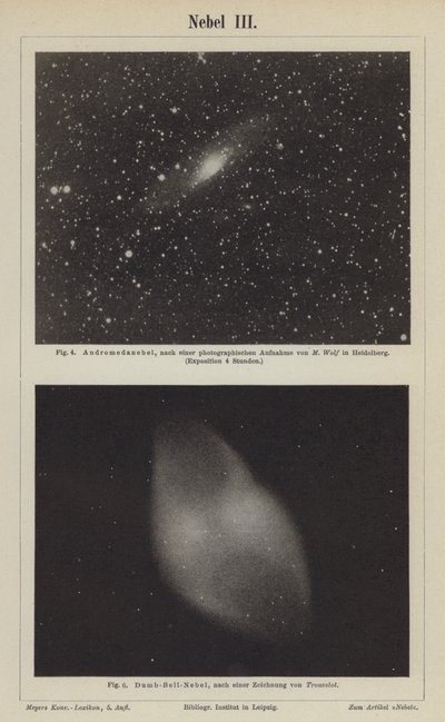 Näkymät Andromeda-sumulle ja Käsipainosumulle (kaiverrus) tekijältä German School