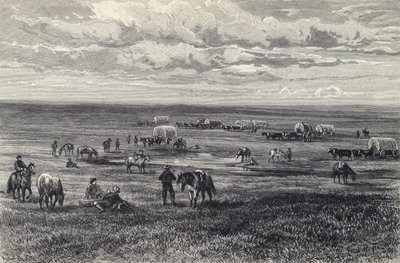 Vaunujuna Etelä-Dakotan preerialla, USA (litho) tekijältä German School