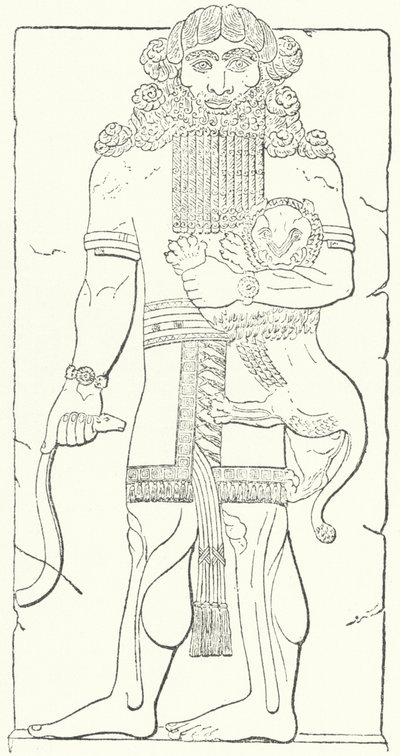 Gilgamesh-seinien kohokuvio Dur-Sharrukinin raunioista, assyrialaisten pääkaupunki kuningas Sargon II:n aikaan (kaiverrus) tekijältä German School