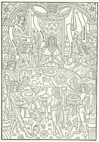 Puupiirros Lancelot du Lacin ensimmäisestä painoksesta, Jean le Bourgeois