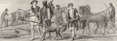 Työ ja ammatit antiikin Kreikassa. Kuva Bilder-Atlasista (kaiverrus) tekijältä German School