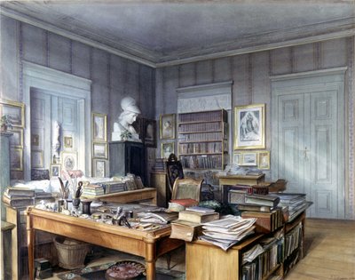 Wilhelm Grimmin (1786-1859) työhuone Berliinissä, 7 Linkstrasse. Kaiverrus herra Hoffmann. Nationalmuseum, Nürnberg. 1860. tekijältä German School