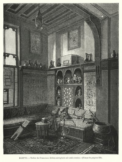 Francis Dillonin työpaja, sisustettu arabialaiseen tyyliin (litho) tekijältä German School