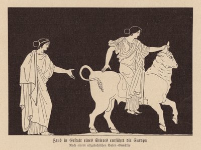Zeus, härkä, sieppaa Europan (litografia). tekijältä German School