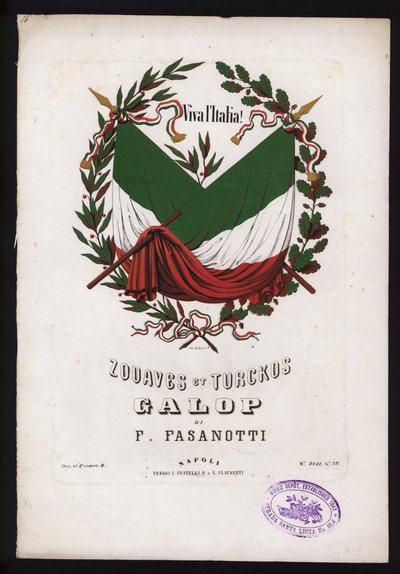 Zouaves et Turckos, F Fasanottin Galop, nuottien kansi (värilitho) tekijältä German School