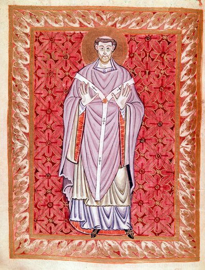 Lyonin Saint Nizierin (513-573) esitys (Nicet, Nicetius tai Nicetus) Reichenaun koulun Egbertin koodeksin (Codex Egberti) pienoismalli, noin 980 tekijältä German School