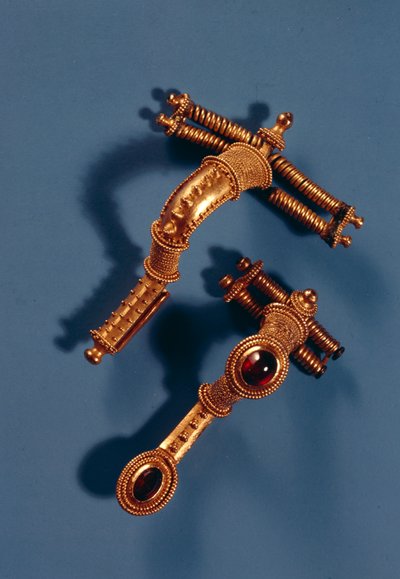 Kaksi kaarevaa rintakorua, Hassleben, Thüringen (kulta ja jalokivet) tekijältä Germanic