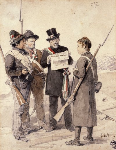 Five Days of Milan, Gerolamo Induno (1827-1890), akvarelli tekijältä Gerolamo Induno