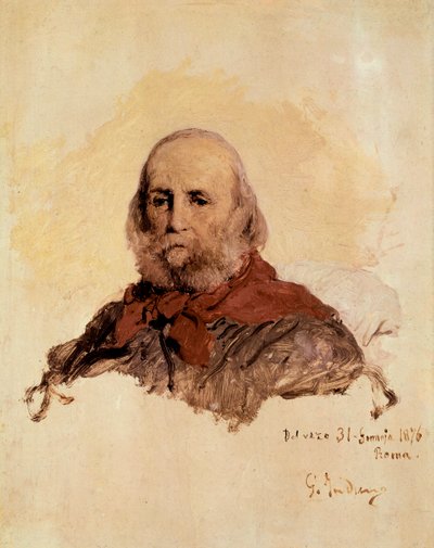 Italian Unite: muotokuva Giuseppe Garibaldista (1807-1882), italialainen patriootti. Gerolamo (Girolamo) Induno (1825-1890) teos tekijältä Gerolamo Induno