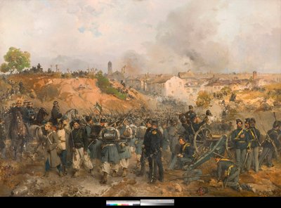 Risorgimento, Italian toinen itsenäisyyssota: Palestron taistelu 30.5.1859 Itävallan keisarikunnan ja Sardinian-Piemonten kuningaskunnan ja Ranskan yhdistettyjen joukkojen välillä Gerolamo Indunon (1825-1890) maalaus 1860 Yksityiskokoelma 1860 tekijältä Gerolamo Induno