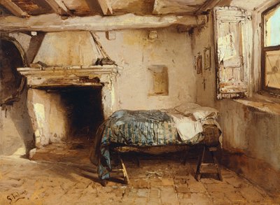 Maalaismainen sisustus, Gerolamo Induno (1825-1890), öljy puulle, 27,5 x 37,7 cm. tekijältä Gerolamo Induno