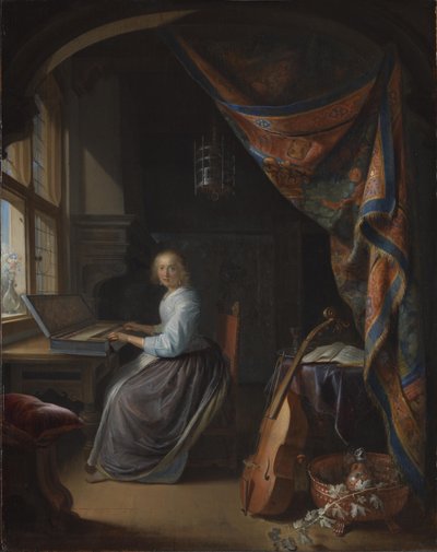 Clavichordia soittava nainen. tekijältä Gerrit Dou