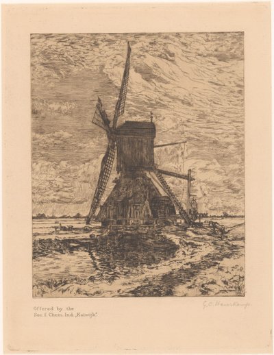Mylly tasaisessa maisemassa tekijältä Gerrit Haverkamp (signed by artist)