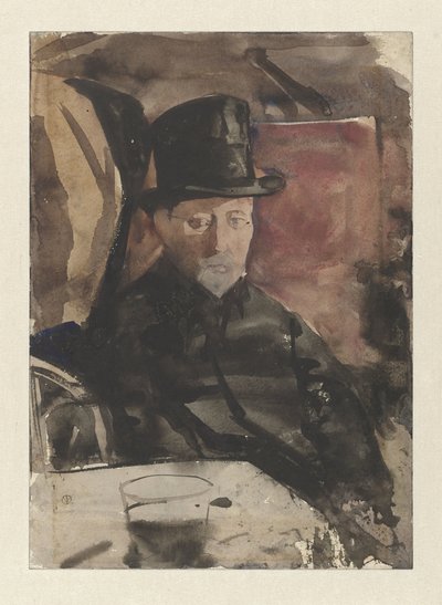 Istuva mies silinteri kanssa kahvilassa tekijältä Gerrit Willem Dijsselhof