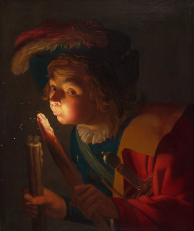 Poika, joka puhaltaa tulessa, 162122. tekijältä Gerrit van Honthorst